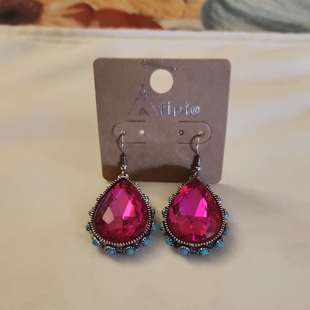 Atipico Fuchsia and Turquoise Teardrop Earrings